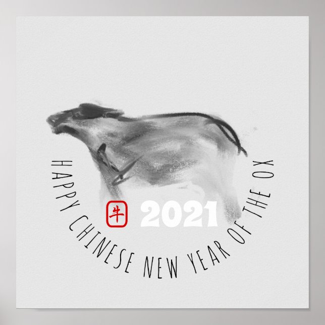 Original Malerei OX Chinesisch Neujahr 2021 SqP Poster (Vorne)