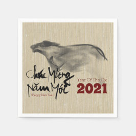 Original Malerei OX Vietnamese Neujahr 2021 PN Serviette