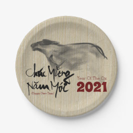 Original Malerei OX Vietnamese Neujahr 2021 PP Pappteller