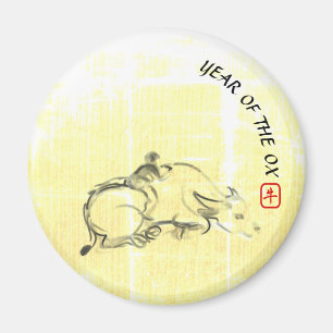 Original Malerei Wasser Buffalo Kind Ox Jahr RRM Magnet