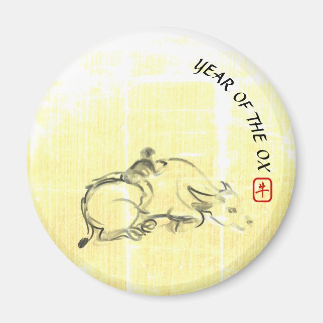 Original Malerei Wasser Buffalo Kind Ox Jahr RRM Magnet (Vorne)