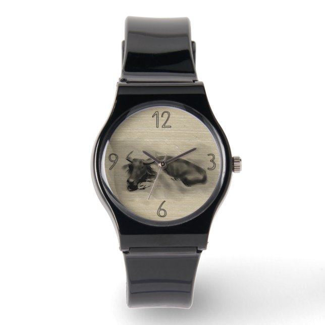 Original Malerei Wasser Buffalo Ox Jahr Zodiac W2 Armbanduhr (Vorderseite)