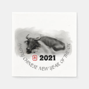 Original Malerei Wasser Buffalo Ox Neujahr PN Serviette