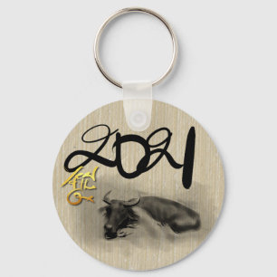 Original Malerei Wasser Buffalo Ox Neujahr RK Schlüsselanhänger