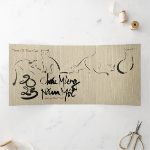 Original Malerkatze Vietnamesisch Neujahr 2023 3FC Dreifach Gefaltete Urlaubskarte