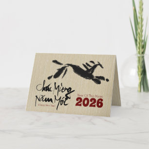 Original Malpferd Vietnamesisch Neujahr 2026 Feiertagskarte