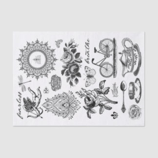 Original (nicht KI) Vintage Schwarz-Weiß-Linie Art Seidenpapier