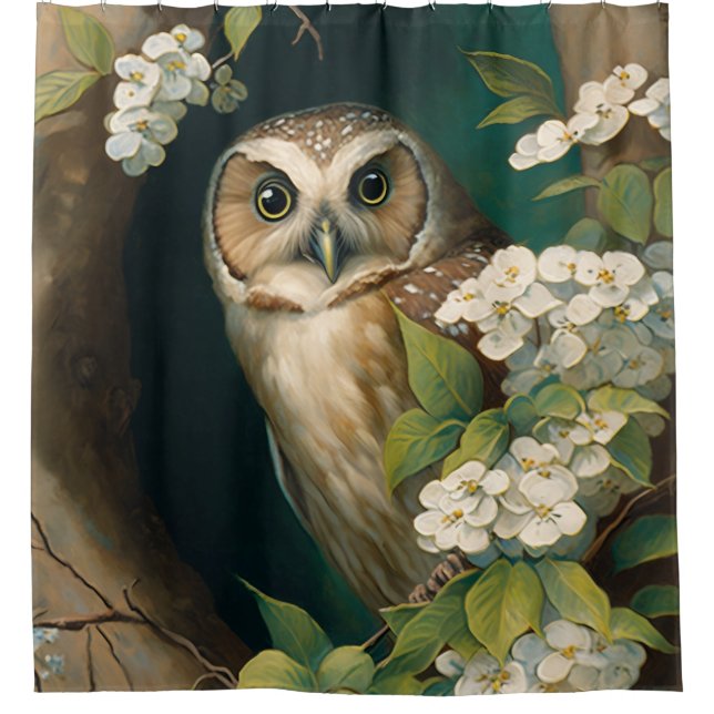 Original Owl Oil Painting Duschvorhang (Vorderseite)