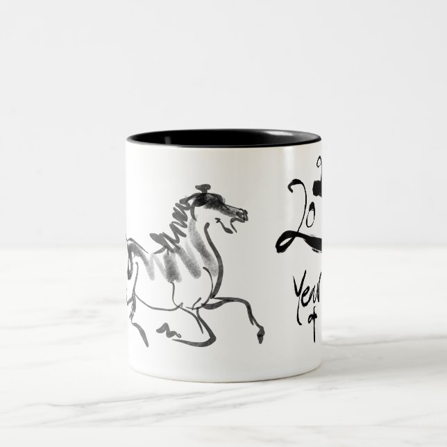 Original painting 6 Horse Chinese New Year 2026 TM Zweifarbige Tasse (Mittel)