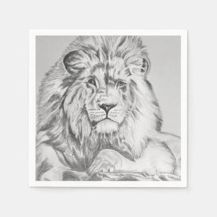 Original Pencil sketch Drawing of a Lion Serviette