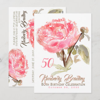 Original Peony Wasserfarben 50. Geburtstagsparty F Einladung