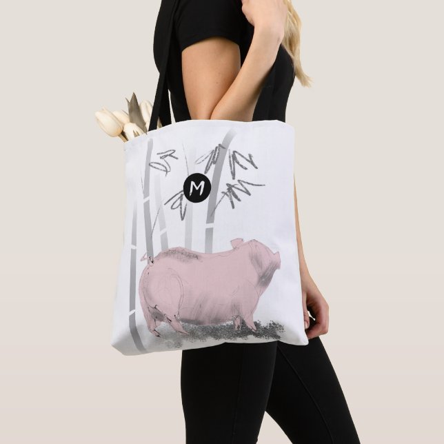Original Pink Pig Bamboo Monogramm Farbe B auswähl (Von Nahem)