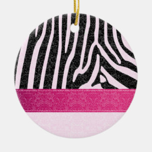 Original romantische Zebra Damaske rosa / Name hin Keramikornament
