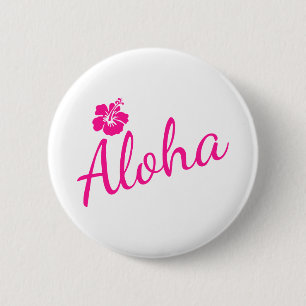 Original Rosa Textentwurf ALOHA und Blume Button