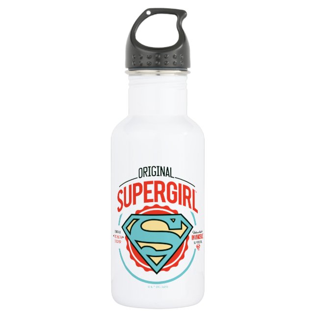 Original Supergirl-Vintag-Logo-Abzeichen Edelstahlflasche (Vorderseite)