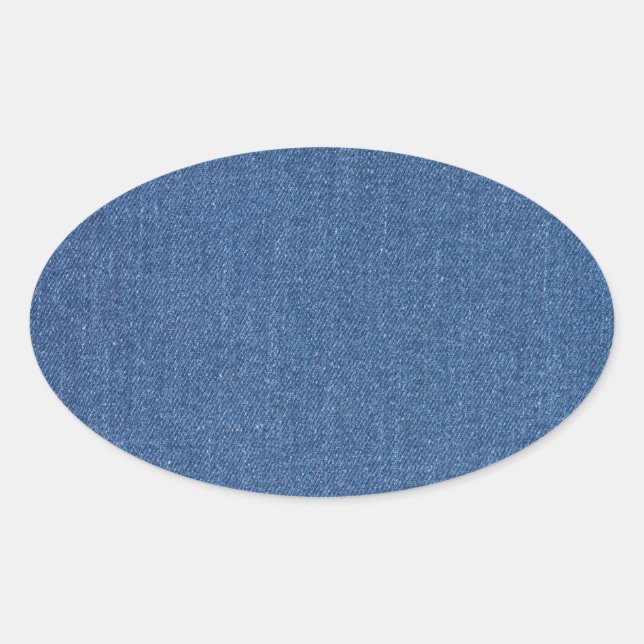 Original Textil Stoff blaue Jeans Muster Ovaler Aufkleber (Vorderseite)