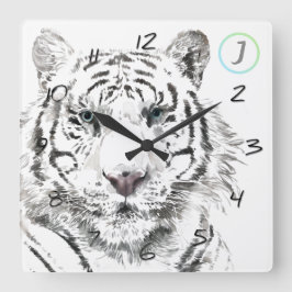 Original Tiger Watercolor Chinesisch Zodiac Geburt Quadratische Wanduhr
