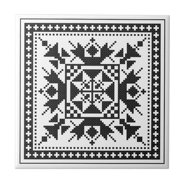 Original Traditionelles Schwarzes Kreuzstich Fliese (Vorderseite)