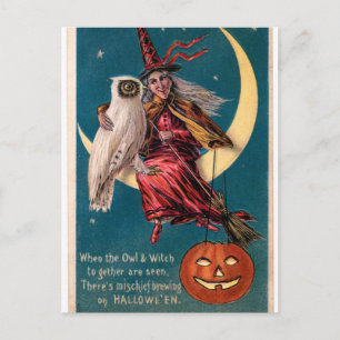 Original Vintage Halloween-Karte mit Hexe! Postkarte