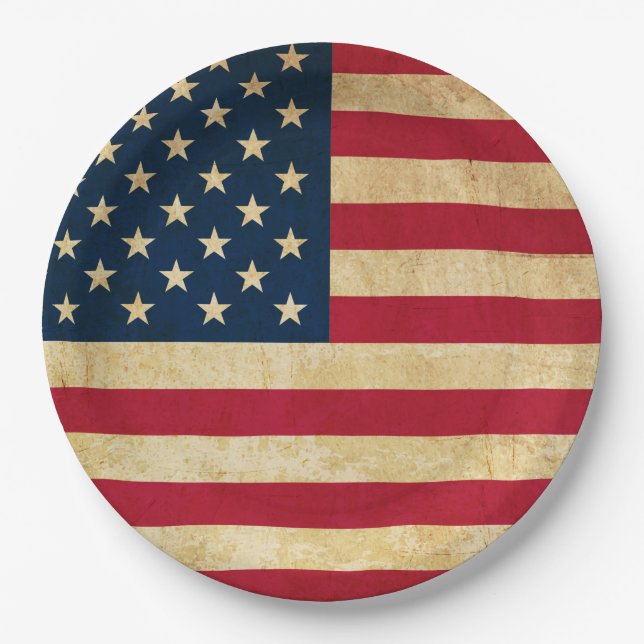 Original Vintage Patriotische Amerikanische Fahne Pappteller (Vorderseite)