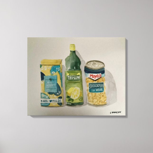 Original Wasserfarbe "Chamomile Tea & Lemon Juice" Leinwanddruck (Vorderseite)