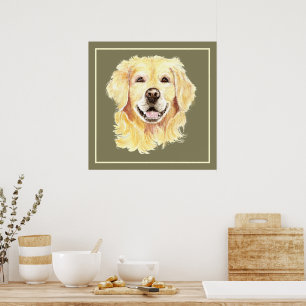 Original-Wasserfarbe-Golden-Retriever-Hund-Haustie Poster