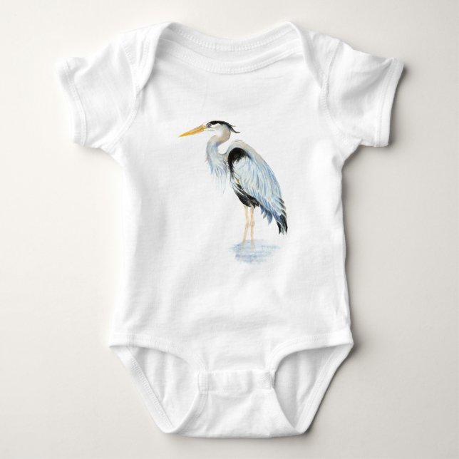 Original Wasserfarbe Großer Blaue Herde Bird Baby Strampler (Vorderseite)