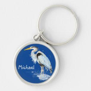 Original Wasserfarbe Großer Blaue Herde Bird Custo Schlüsselanhänger