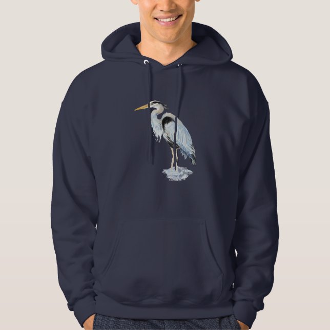 Original Wasserfarbe Großer Blaue Herde Bird Hoodie (Vorderseite)