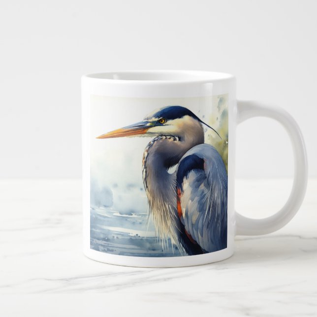 Original Wasserfarbe Großer Blaue Herde Bird Jumbo-Tasse (Rechts)