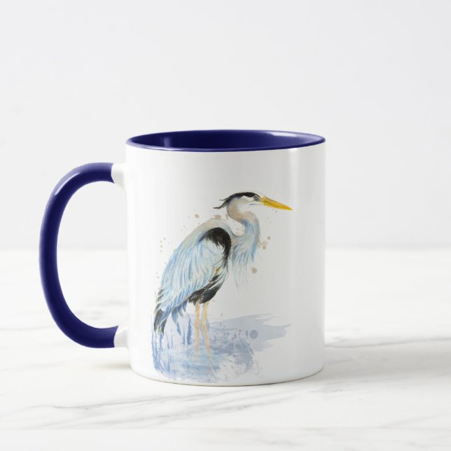 Original Wasserfarbe Großer Blaue Herde Bird Tasse (Links)