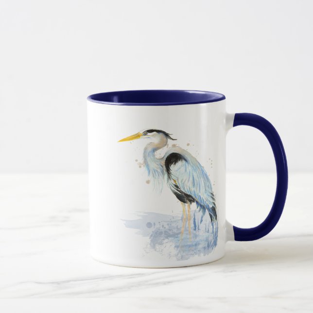 Original Wasserfarbe Großer Blaue Herde Bird Tasse (Rechts)