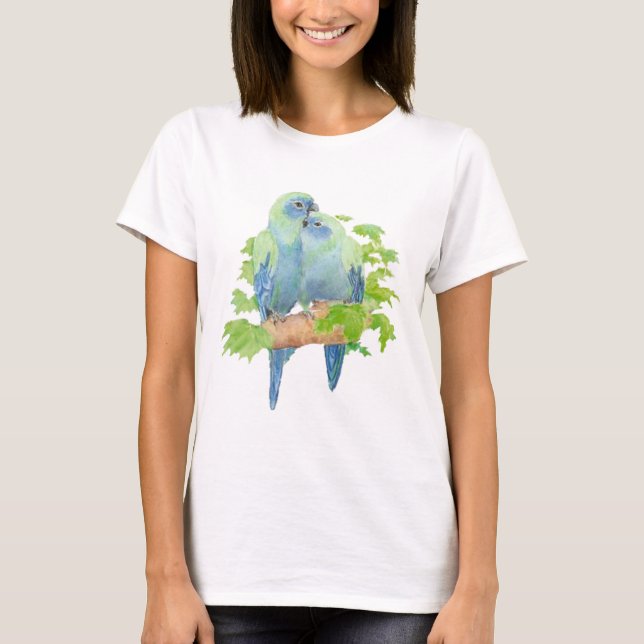 Original Wasserfarbe Niedlich Cuddling Blue Parrot T-Shirt (Vorderseite)