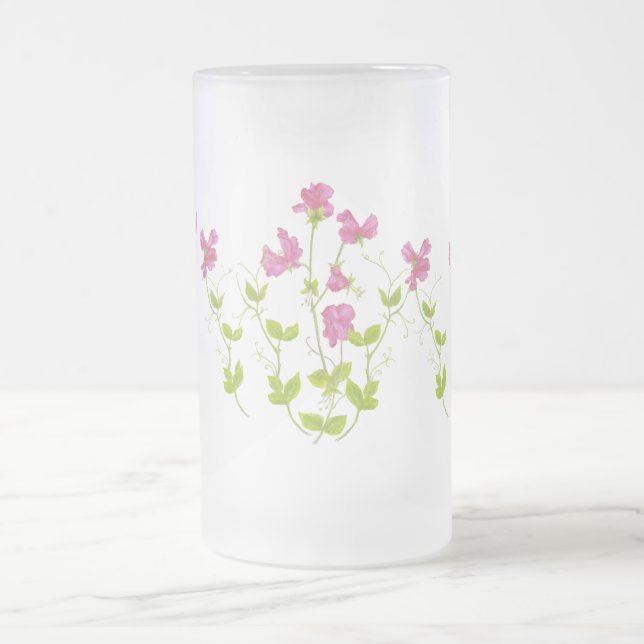 Original Wasserfarbe Süße Erbse, Gartengarten Blum Mattglas Bierglas (Mittel)