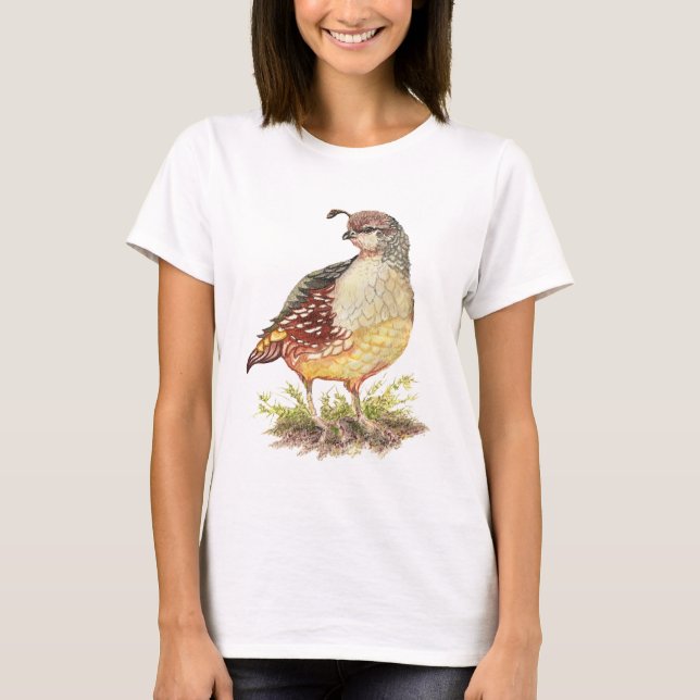 Original Wasserfarbe Weiblich California Quail- Bi T-Shirt (Vorderseite)