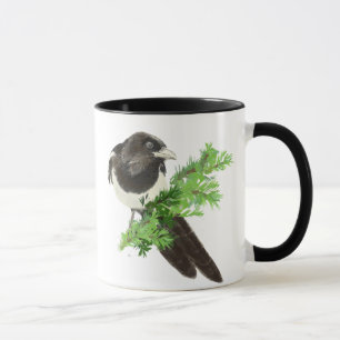 Original Wasserfarbenmagpie-Kiefernzweig Tasse