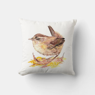 Original Watercolor Bird Niedlich House Wren Kissen