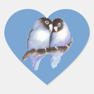 Original Watercolor Blue Lovebirts, Bird Herz-Aufkleber