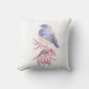 Original Watercolor Bluebird auf Echinacea Blume Kissen