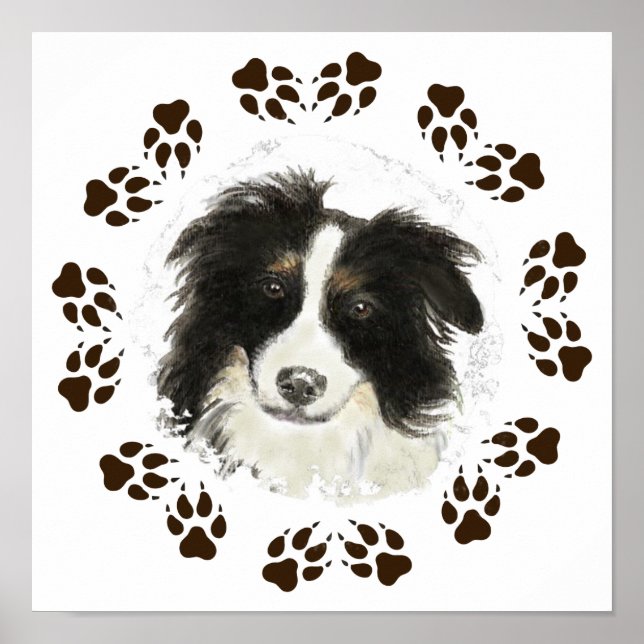Original Watercolor Border Collie Hund Poster (Vorne)