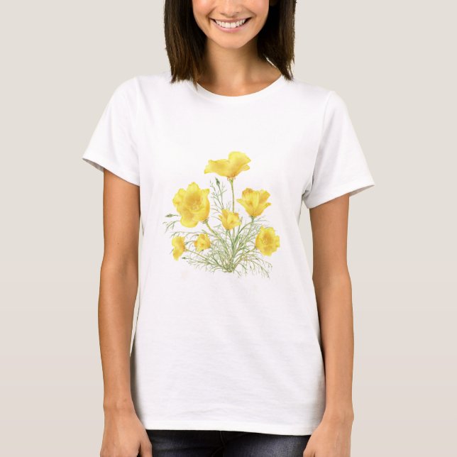 Original Watercolor California Poppy Blume T-Shirt (Vorderseite)