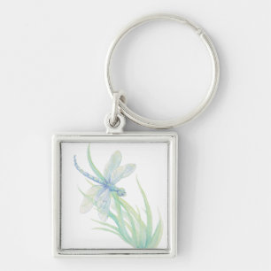 Original Watercolor Dragonfly in Blau und Grün Schlüsselanhänger