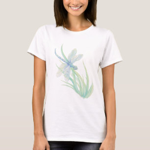 Original Watercolor Dragonfly in Blau und Grün T-Shirt