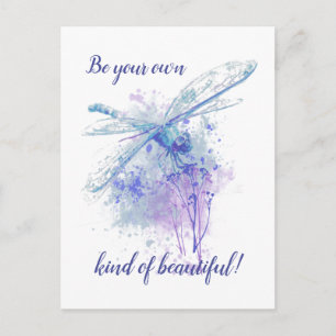 Original Watercolor Dragonfly in Blue Mauve Nature Postkarte