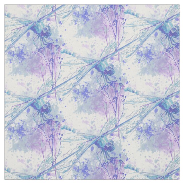 Original Watercolor Dragonfly in Blue Mauve Nature Stoff (Muster)