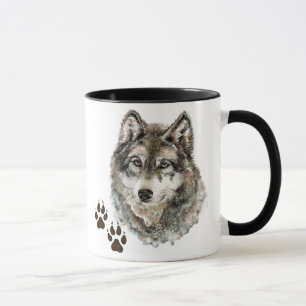 Original Watercolor Grau Wolf - Tracks Animal Tasse