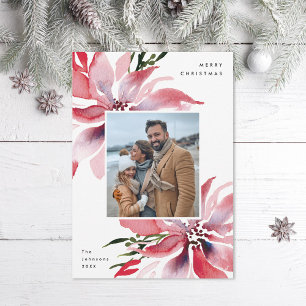 Original Watercolor Poinsettias Foto Feiertagskarte