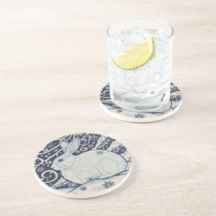 Original Winter Christmas Rabbit Blue & White Getränkeuntersetzer