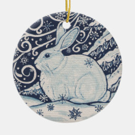 Original Winter Christmas Rabbit Blue & White Keramik Ornament
