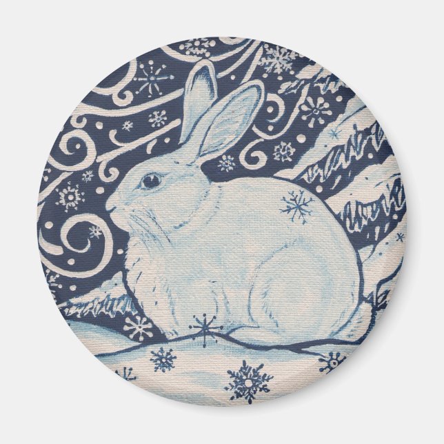 Original Winter Christmas Rabbit Blue & White Magnet (Vorne)